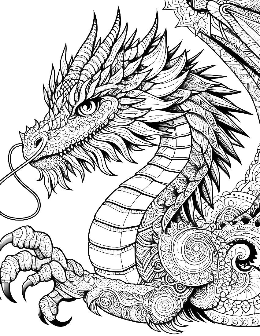 Dragon Mandala Magic: 30 Intricate Dragon Coloring Pages for Dragon ...