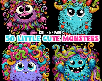 50 High-quality Friendly Monsters Pages,  cute coloring book , kids coloring page and his parents Downloadable print for homeschool coloring