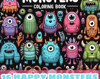 Páginas de monstruos amigables 16 páginas imprimibles de alta calidad para niños y sus padres Impresión descargable para decoración de paredes y alivio del estrés