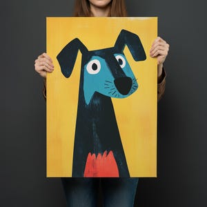 Colorful Dog Art Print, Whimsical Mid Century Modern Dog Illustration, Bold Pet Wall Decor for Kids Room or Nursery, Retro Animal Poster
