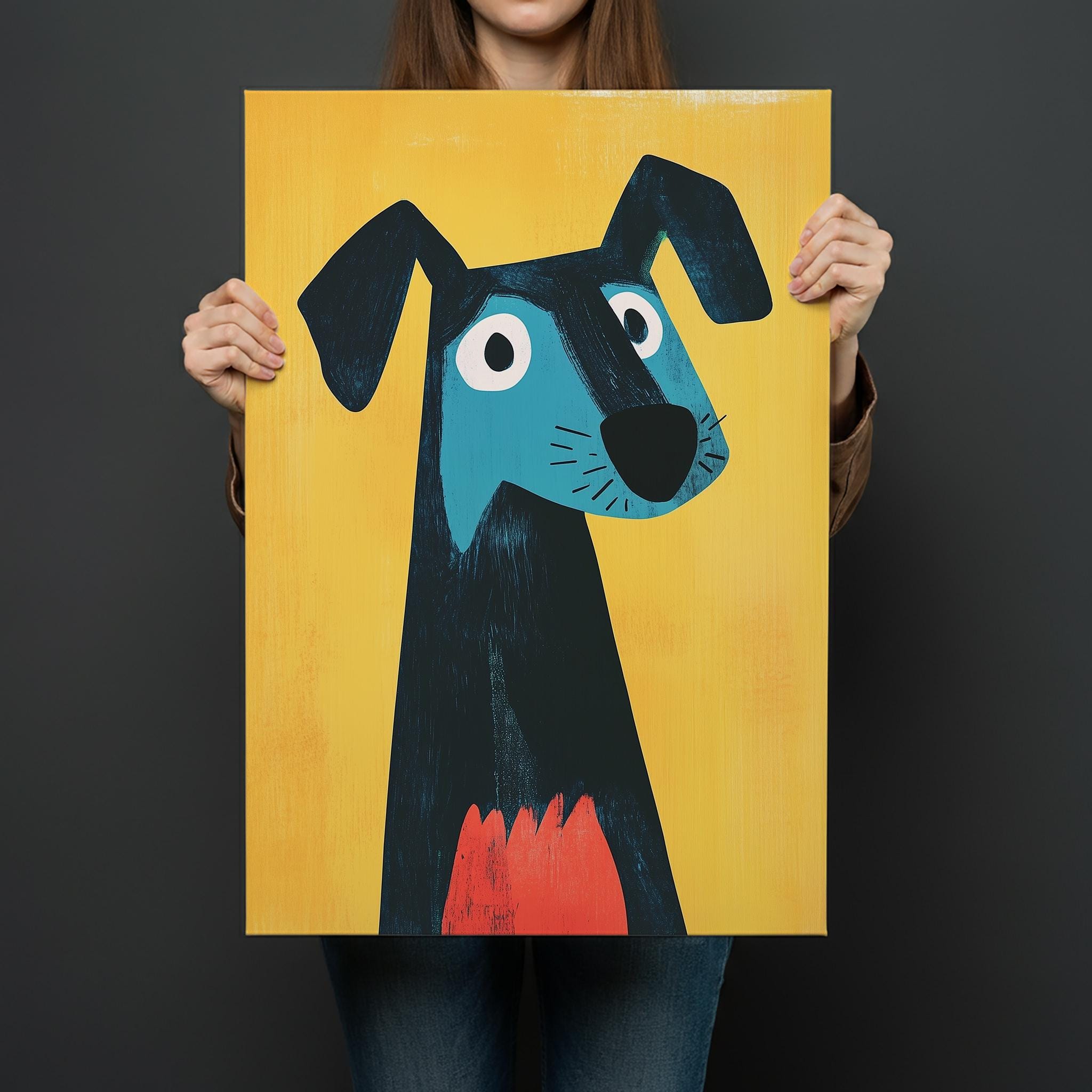 Colorful Dog Art Print: Whimsical Mid Century Modern Dog Illustration, Bold Pet Wall Decor for Kids Room or Nursery, Retro Animal Poster