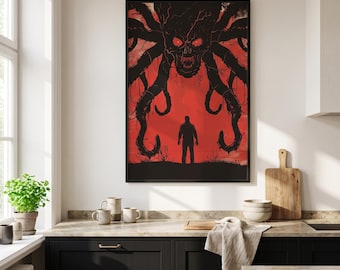 Vintage Horror Movie Poster - Striking Red & Black Monstrous Entity Art