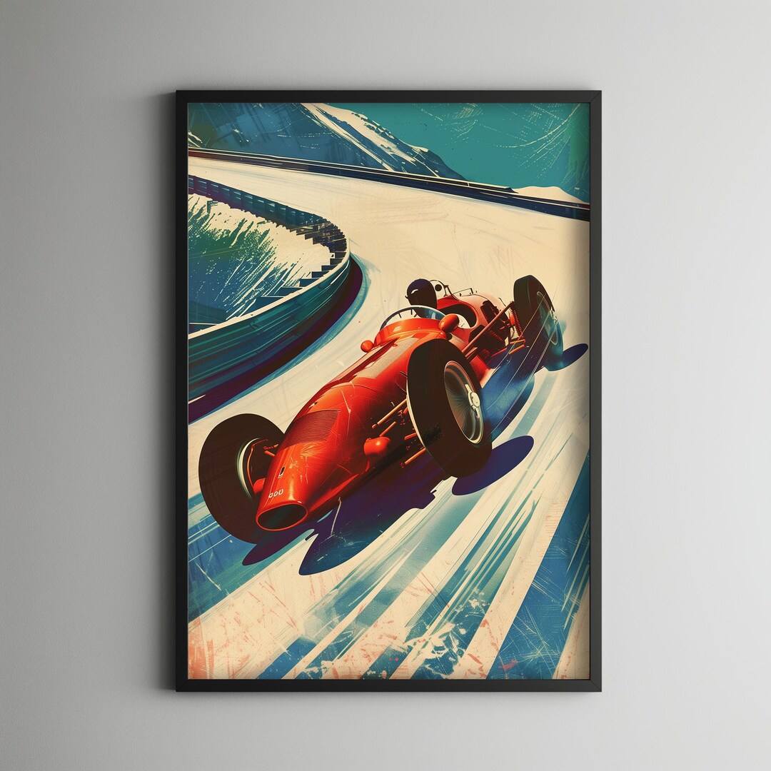 Cars Poaster Vintage Motorsport Poster – Racing Car Wall Art – Dynamic Red Race Car ...