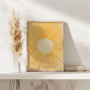 Moderne Sunburst Wandkunst: Boho Minimalist Sunshine Poster, Mid-Century Print