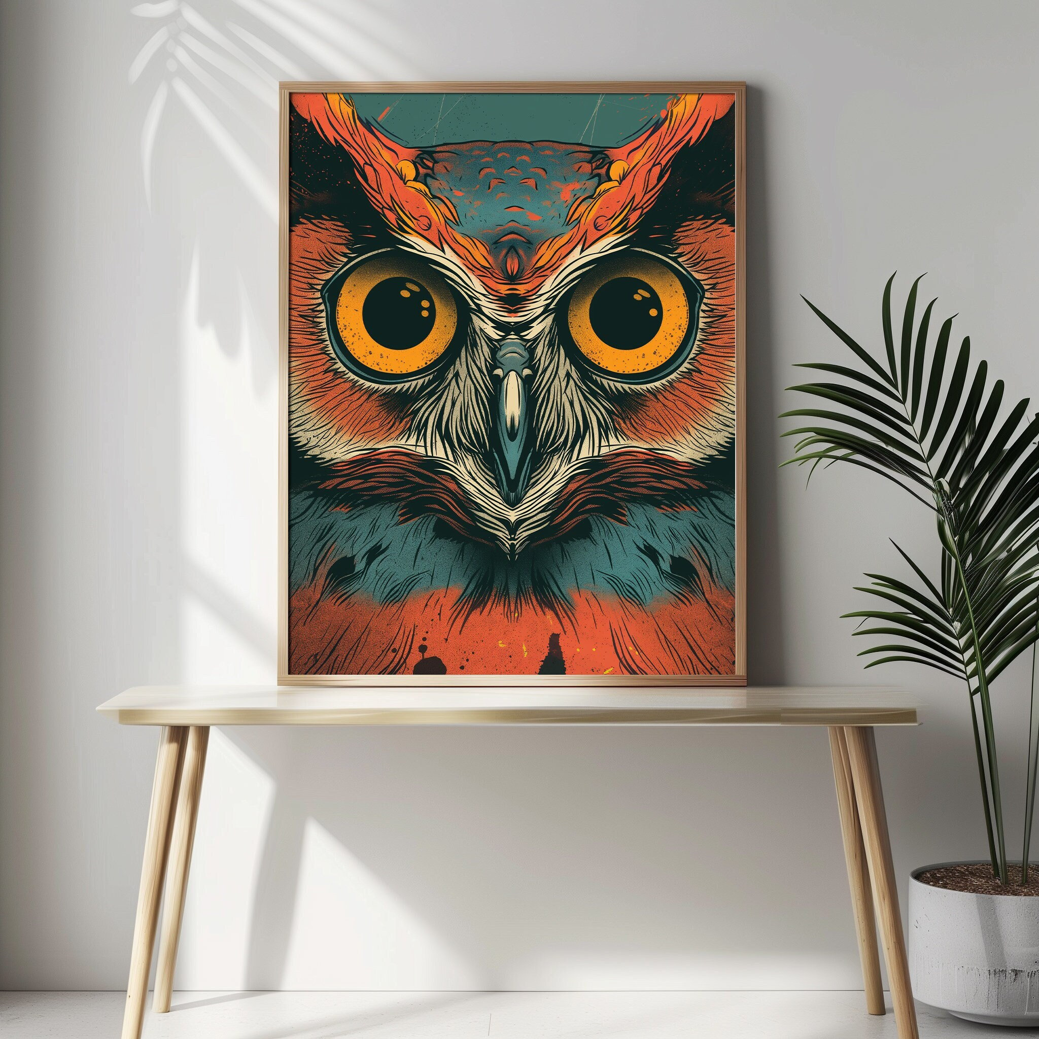 Charming Owl Print: Retro Mid-Century Bird Wall Art Poster, Nature-Inspired Home Accent