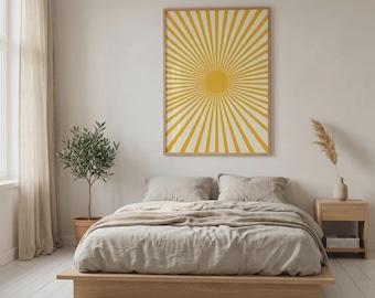 Mid-Century Sunburst Art Print: Retro Yellow Sunshine, Boho Wall Decor