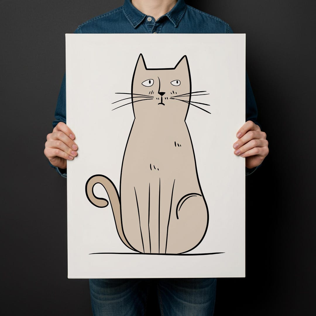 Minimalist Cat Art Print: Modern Black White Wall Decor Pet Lover ...