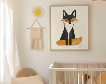 Skandinavischer Fuchs Kunstdruck: Minimalistisches Tier Poster & Kinderzimmer Wanddeko