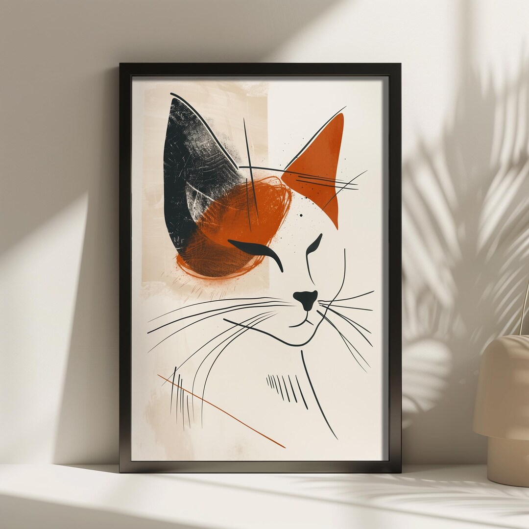 Abstract Cat Wall Art Minimalist Cat Print, Black and White Animal ...