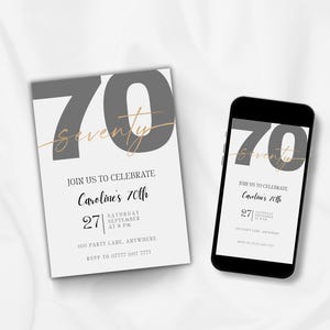 70th Birthday Invitation, Seventieth Birthday Invite, Editable Birthday Invitation, Printable 70th Party Invite
