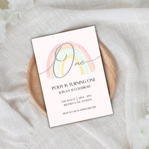 Rainbow First Birthday Invitation, Rainbow 1st Birthday Invite, Rainbow Invitation, Girls 1st Birthday, Boho Invitation, Pink Rainbow