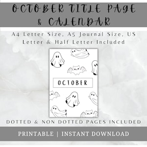 October Title Page, October Calendar, Printable Calendar, Journal Title Page, Journal Cover Page, Title Page and Calendar Set
