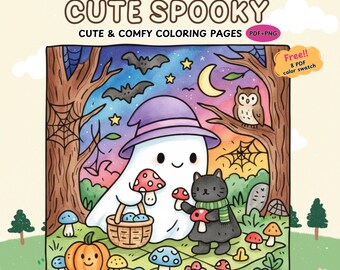 Cute Spooky Halloween Coloring Pages | Cozy Ghosts, Pumpkins & Bats for Relaxing Fun | Kawaii PDF Printable | Digital Download