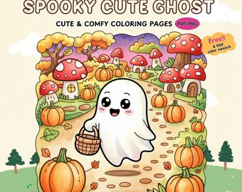 Cute Spooky Halloween Coloring Pages | Cozy Ghosts, Pumpkins & Bats for Relaxing Fun | Kawaii PDF Printable | Digital Download