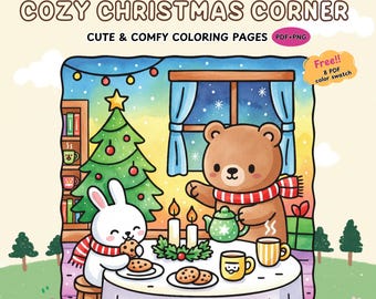 Kawaii Christmas Coloring Book | Cozy Holiday Animals (Digital Download)