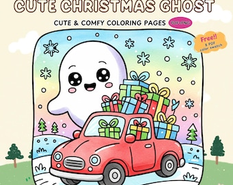 Cute Christmas Ghost Coloring Pages | Cozy Holiday Spirits & Festive Haunts | Kawaii Ghostmas PDF Printable | Digital Download