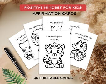 Kids' Affirmation Cards: Animal Coloring Pages, Growth Mindset (Digital Download)