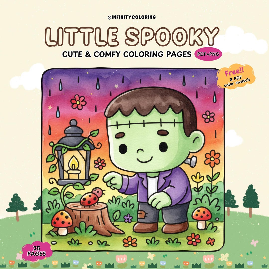 Spooky Cute Coloring Pages PDF PNG | Cozy and Comfy Halloween Coloring ...