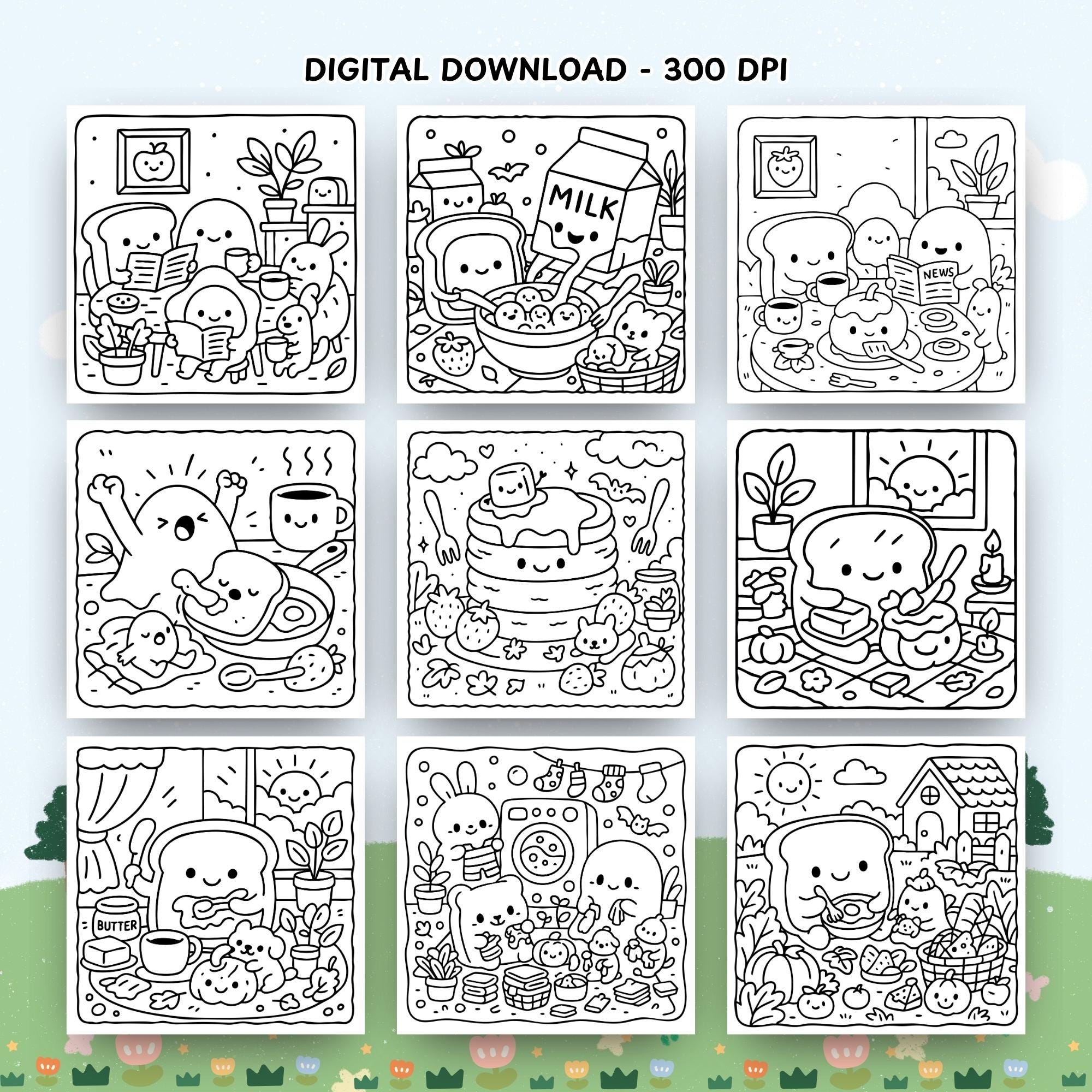 Breakfast Club Coloring Pages: 45 Kawaii Food Art (PDF + PNG) - Etsy