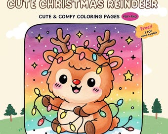 Christmas Reindeer Coloring Pages | 20 Kawaii Rudolf Scenes (PDF + PNG)