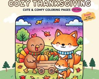 Cozy Thanksgiving Coloring Pages | Cute Fall Moments of Gratitude & Family Warmth | Printable PDF + PNG | Digital Download