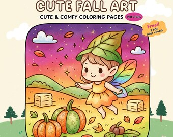 Kawaii Fall Coloring Pages | 50 Autumn Scenes (Digital Download)
