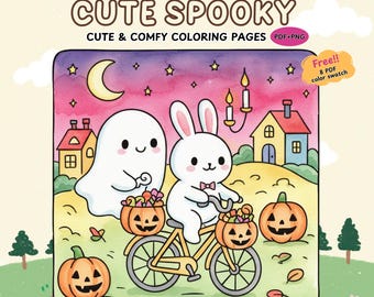 Cute Spooky Halloween Coloring Pages | Cozy Ghosts, Pumpkins & Bats for Relaxing Fun | Kawaii PDF Printable | Digital Download