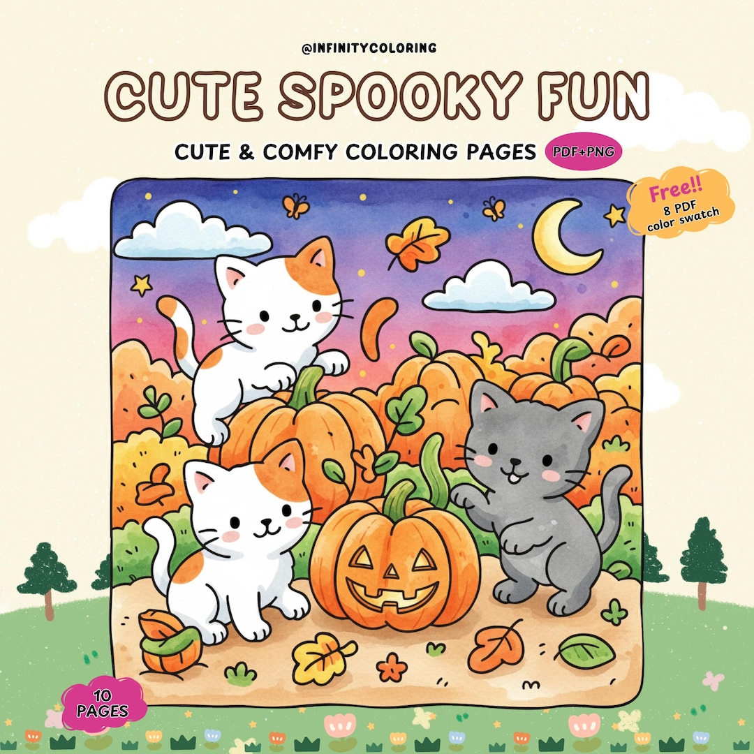 Cute Spooky Halloween Coloring Pages | Cozy Ghosts, Pumpkins & Bats for ...