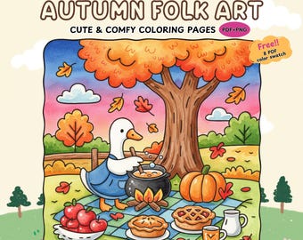 Autumn Folk Art Coloring Book | Woodland Animals (Digital Download)