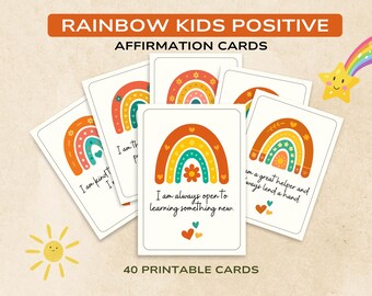 Rainbow Affirmation Cards for Kids: Printable Encouragement Quotes (Digital Download)