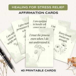 Tarjetas de afirmaciones curativas para aliviar el estrés / Citas imprimibles para calmar la mente / Un suave estímulo para la paz interior / PDF digital