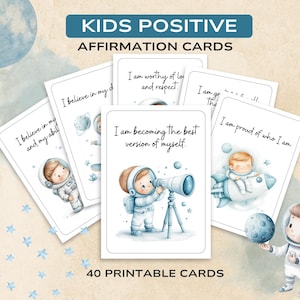 Confianza Estelar: Tarjetas de Afirmación Imprimibles con Temas de Astronautas para Niños