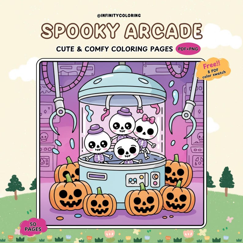 Spooky Arcade Coloring Pages: Halloween Claw Machine (digital Download ...