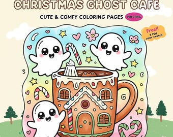 Christmas Ghost Cafe Coloring Book: Kawaii Holiday Scenes (Digital Download)