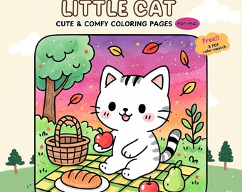 Little Cat Coloring Pages | 30 Cozy Kitty Life Scenes for Cat Lovers | Cute Relaxing Cat Coloring Book | PDF + PNG | Digital Download