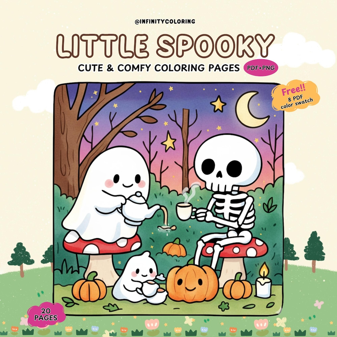 Cute Spooky Halloween Coloring Pages PDF PNG | Cozy and Comfy Coloring ...