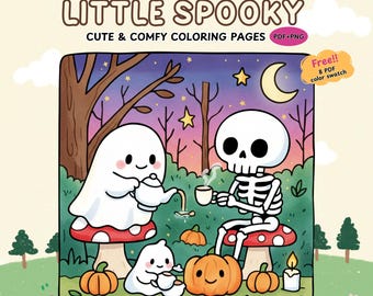 Cute Spooky Halloween Coloring Pages PDF PNG | Cozy and Comfy Coloring Books | Bold & Easy | Spooky Relaxing Printable Digital Download