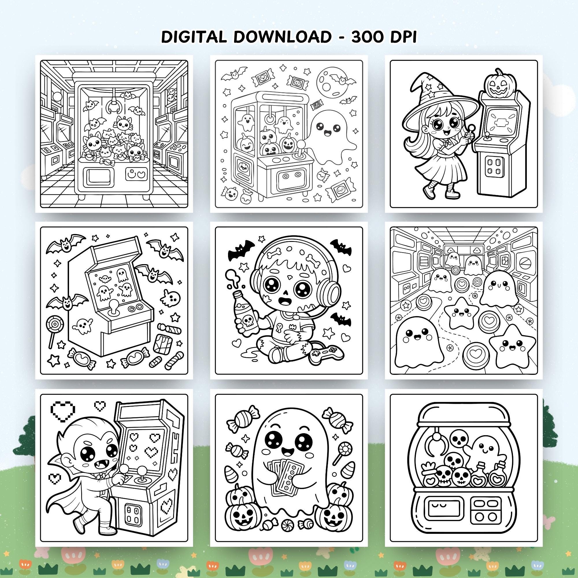 Spooky Arcade Coloring Pages: Halloween Claw Machine (digital Download ...