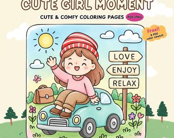 Cute Girl Moments Coloring Book | Soft Feminine Aesthetic & Cozy Lifestyle Scenes | PDF + PNG | Digital Download