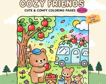 Cozy Friends Animal Coloring Book | Super Cute Bear, Bunny & Friends in Relaxing Scenes | Kawaii Printable PDF | Digital Download