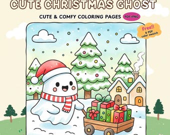Cute Christmas Ghost Coloring Pages | Cozy Holiday Spirits & Festive Haunts | Kawaii Ghostmas PDF Printable | Digital Download