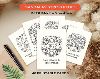 Printable Affirmation Cards: Stress Relief, Mindfulness Self-Care (Digital Download 5x7 & 2.5x3.5 in