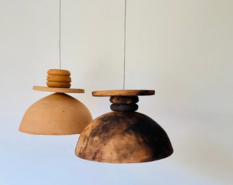 Lampshade - Smoked clay with natural fibers - Clay lampshade - Ceramic - Home - Handmade - Wood-fired oven - Pottery wheel - Design - Clay