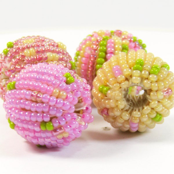 Beaded Beads 4 Fairtrade Jabulani Handmade Beaded Beads 'Botanical' Pinks Lemons Greens Mixed Colours Pack, 20mm  (006)