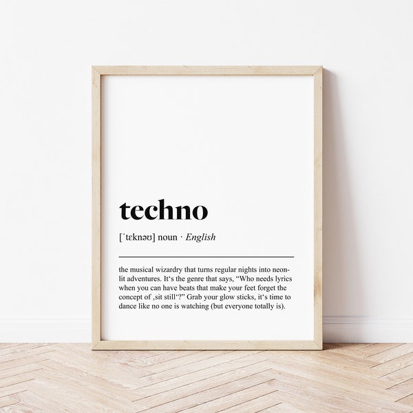Techno Definition Druck | Techno Dekor | Kunst | Techno Definition druckbar | digitaler Download | Minimalistischer Kunstdruck