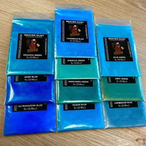 Mica Powder - Variety Pack 7 (Cool Blue/Green) - Mica Powder For Epoxy Resin, Candle & Soap Making, Make Up, Bath Bombs,  Art and Much More.