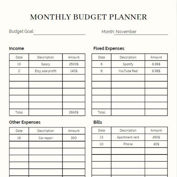 Monthly Budget Planner