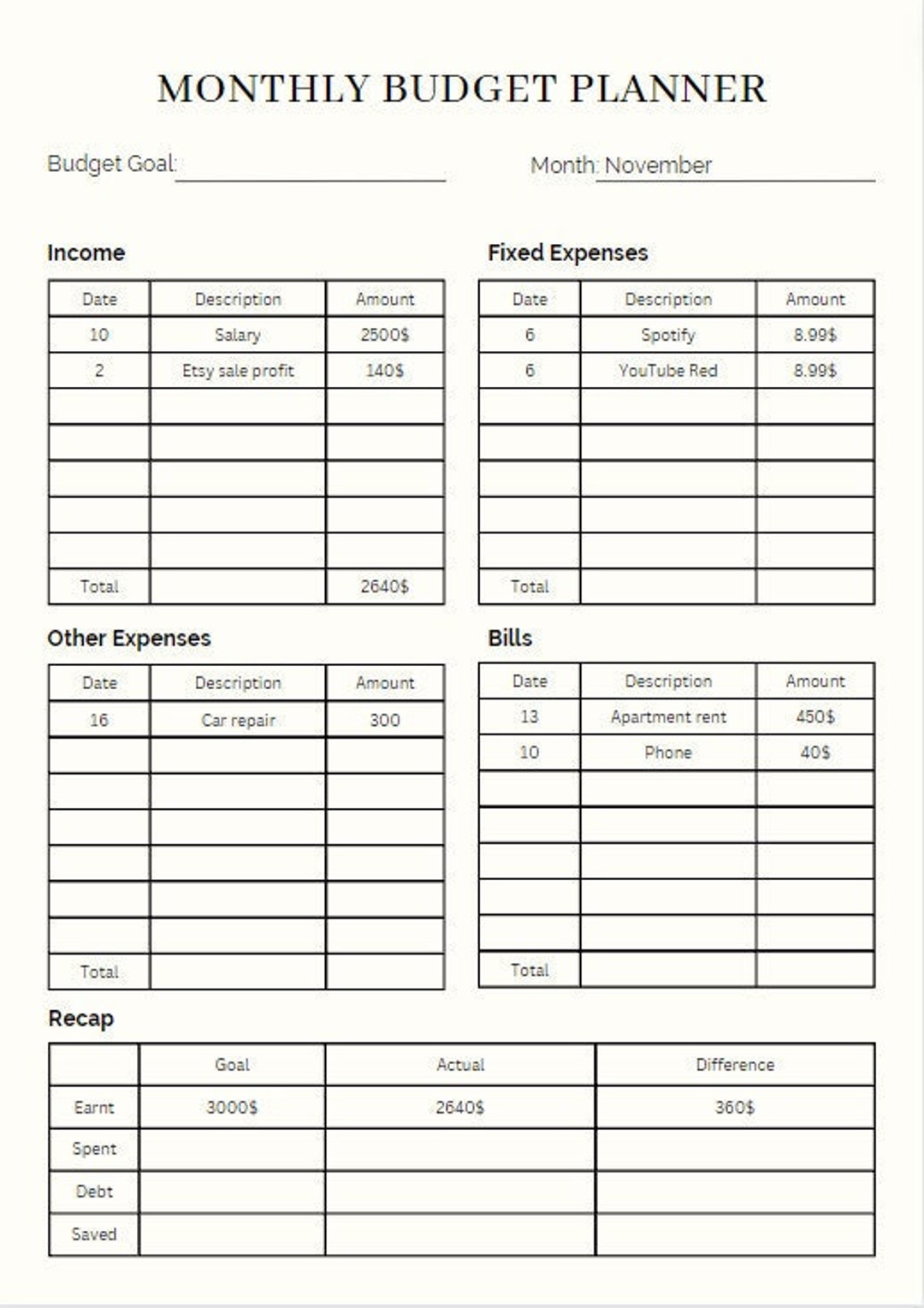 Monthly Budget Planner Etsy
