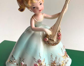 Vintage 1960s Josef’s Originals “Bonnie” Porcelain Figurine with Mandolin from the Musicale Series, Mint