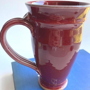 Studio Pottery MAROON Red HANDMADE MUG Coffee or Tea Mug Signed by Artist